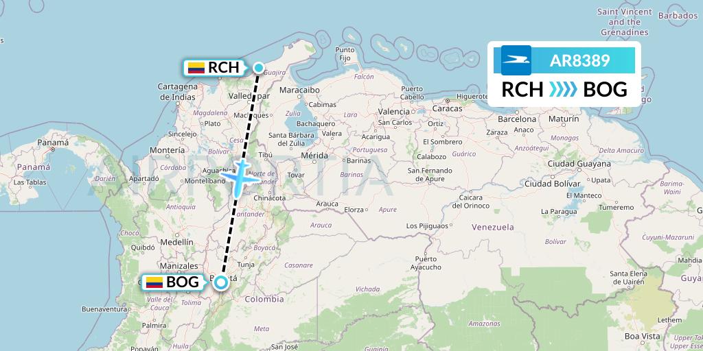 AR8389 Aerolineas Argentinas Flight Map: Riohacha to Bogota