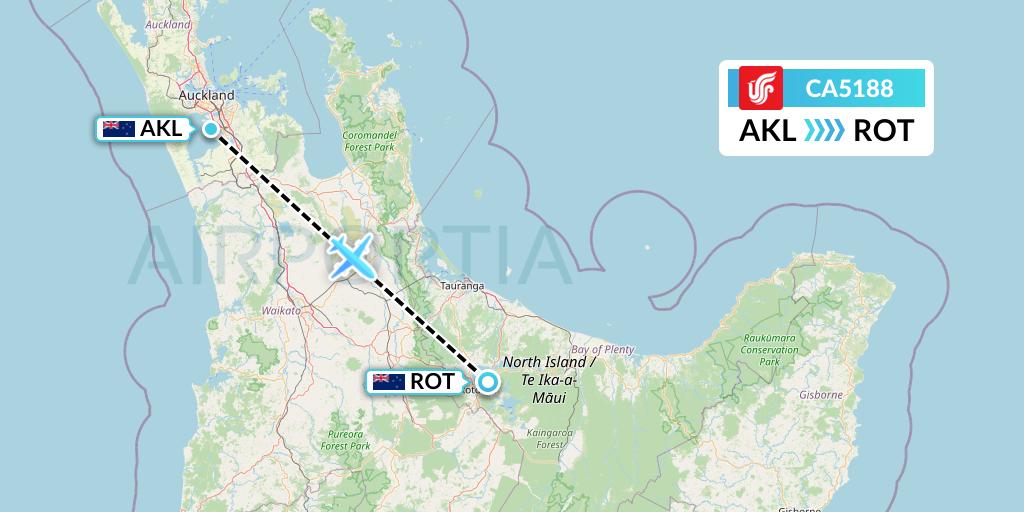 CA5188 Air China Flight Map: Auckland to Rotorua