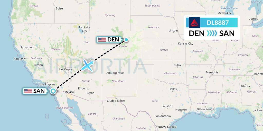 DL8887 Delta Air Lines Flight Map: Denver to San Diego