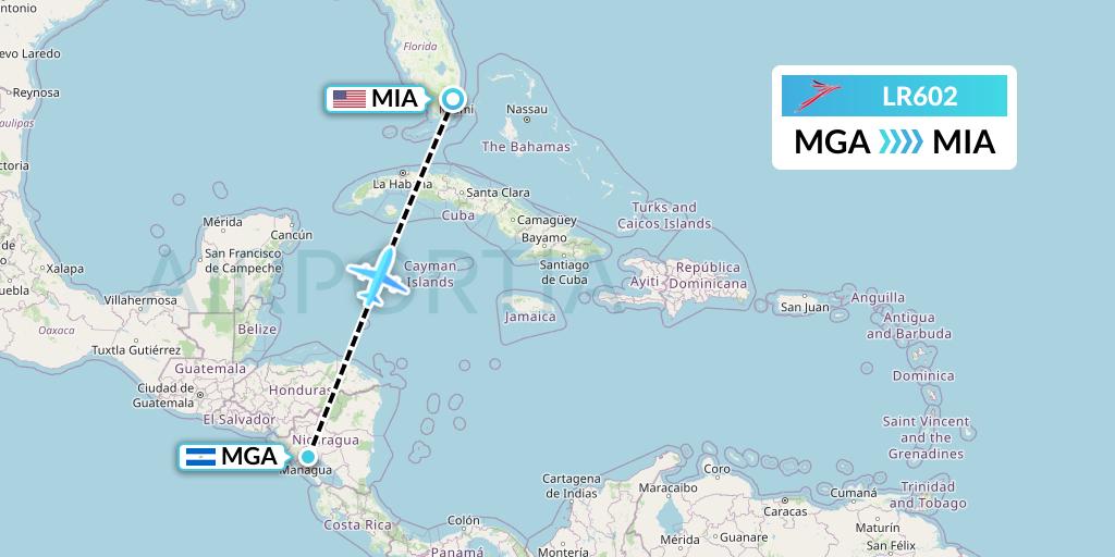 LR602 Lacsa Flight Map: Managua to Miami