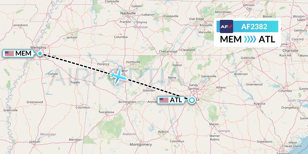 AF2382 Air France Flight Map: Memphis to Atlanta