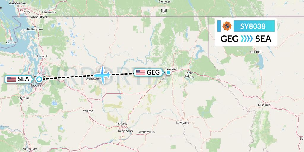 SY8038 Sun Country Airlines Flight Map: Spokane to Seattle