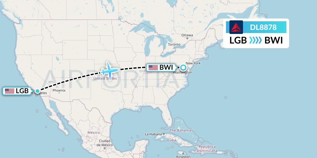 DL8878 Delta Air Lines Flight Map: Long Beach to Baltimore