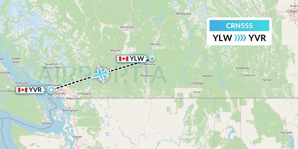 CRN555 Aerocaribbean Flight Map: Kelowna to Vancouver