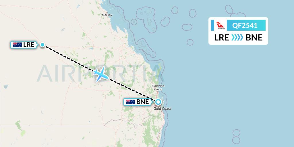 QF2541 Qantas Flight Map: Longreach to Brisbane