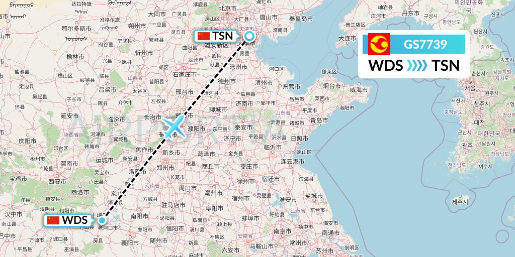 GS7739 Tianjin Airlines Flight Map: Shiyan to Tianjin