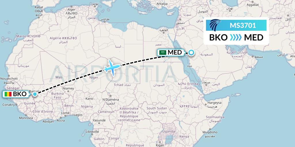 MS3701 EgyptAir Flight Map: Bamako to Medina