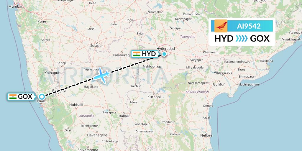 AI9542 Air India Flight Map: Hyderabad to Goa