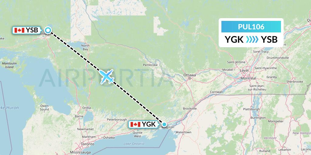 PUL106 Ornge Air Flight Map: Kingston to Sudbury