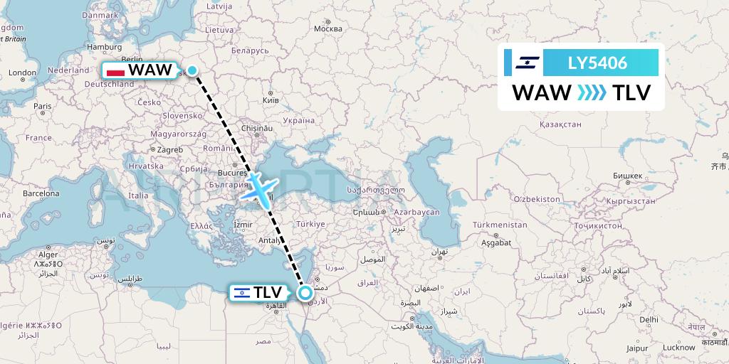 LY5406 El Al Flight Map: Warsaw to Tel Aviv