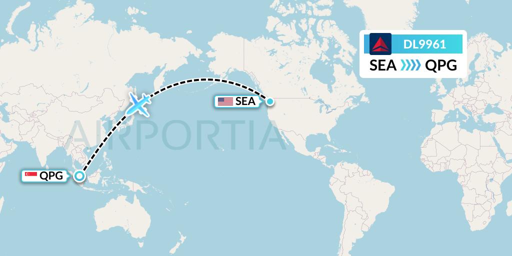 DL9961 Delta Air Lines Flight Map: Seattle to Singapore
