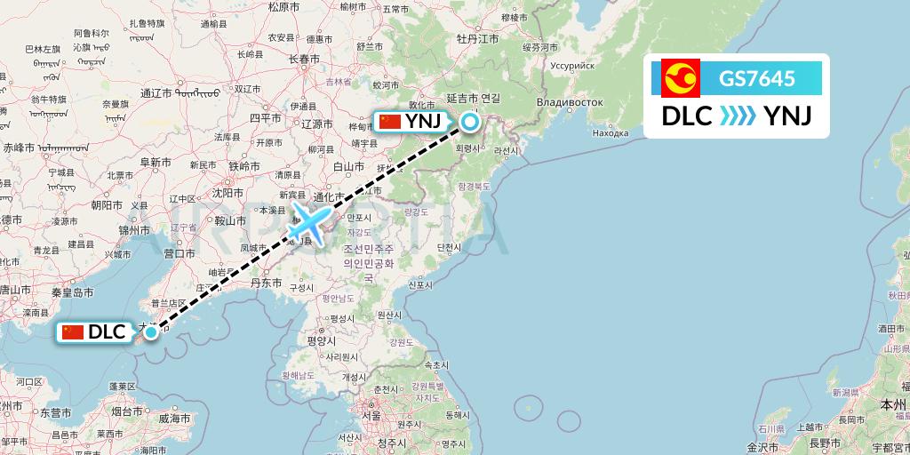 GS7645 Tianjin Airlines Flight Map: Dalian to Yanji