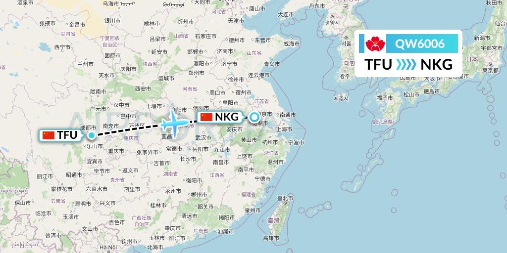 QW6006 Qingdao Airlines Flight Map: Chengdu to Nanjing