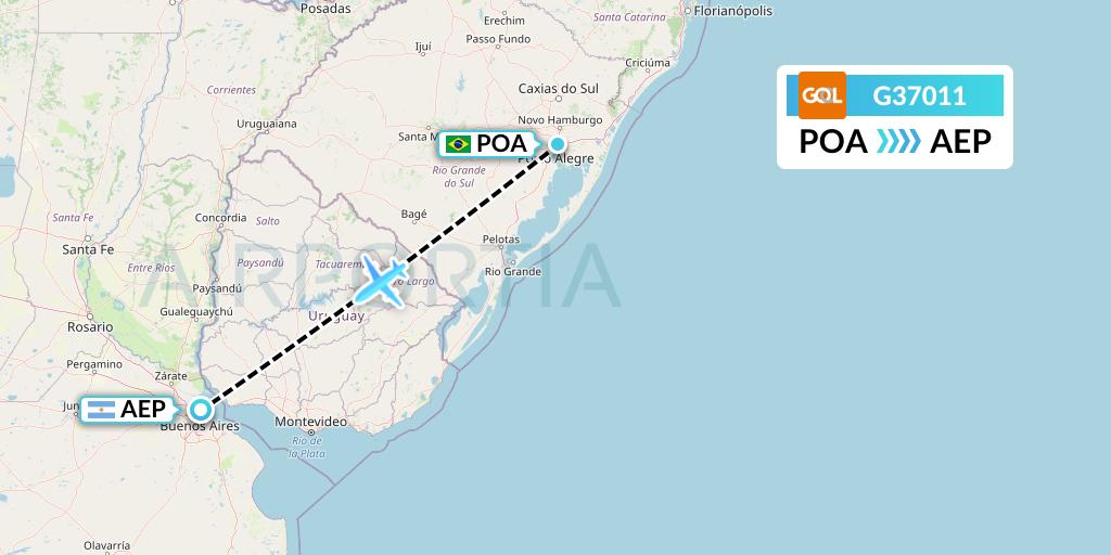 G37011 GOL Transportes Aeros Flight Map: Porto Alegre to Buenos Aires