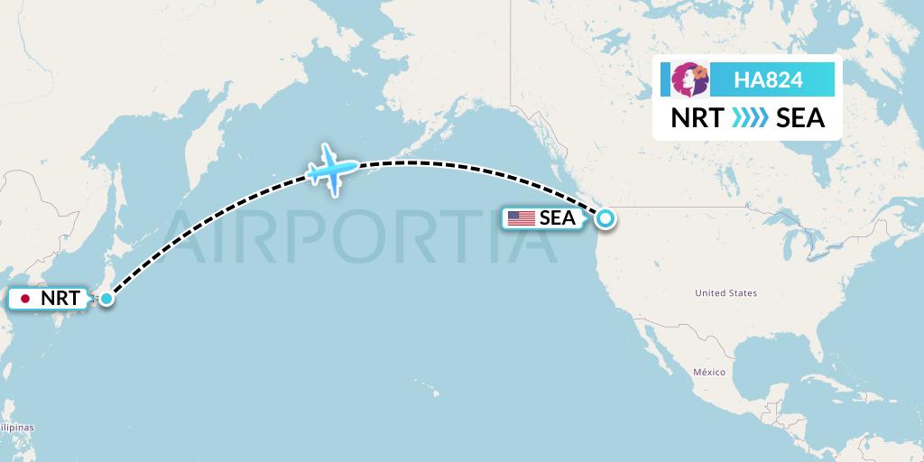 HA824 Hawaiian Airlines Flight Map: Tokyo to Seattle
