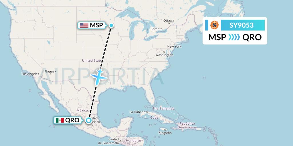 SY9053 Sun Country Airlines Flight Map: Minneapolis to Queretaro