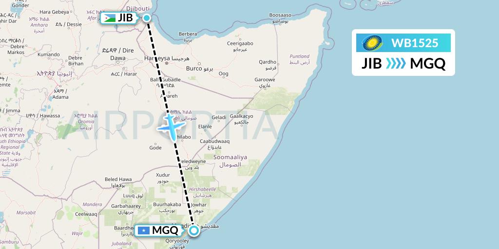 WB1525 RwandAir Flight Map: Djibouti to Mogadishu