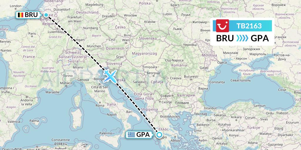 TB2163 TUI fly Belgium Flight Map: Brussels to Patras