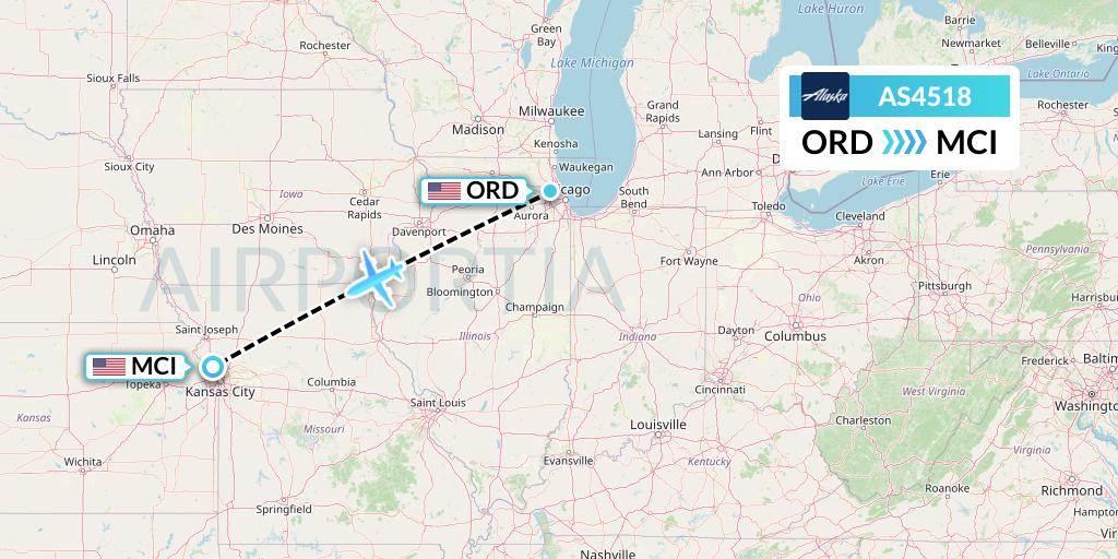 AS4518 Alaska Airlines Flight Map: Chicago to Kansas City
