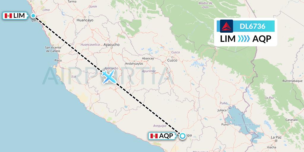 DL6736 Delta Air Lines Flight Map: Lima to Arequipa