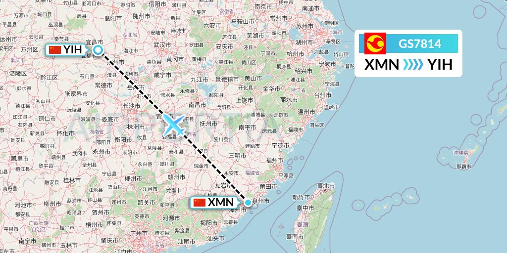 GS7814 Tianjin Airlines Flight Map: Xiamen to Yichang
