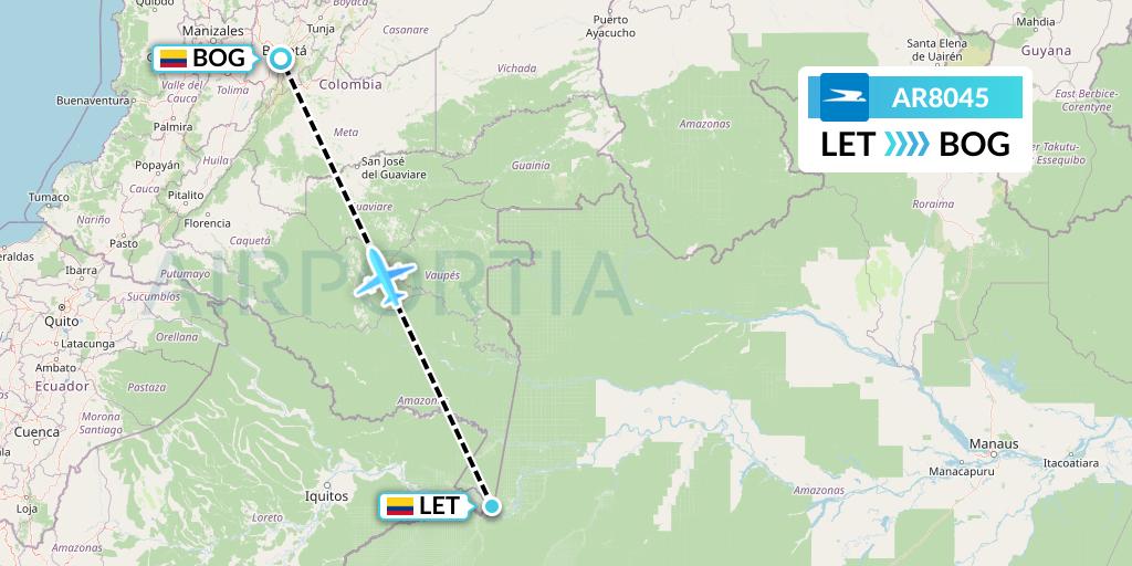 AR8045 Aerolineas Argentinas Flight Map: Leticia to Bogota