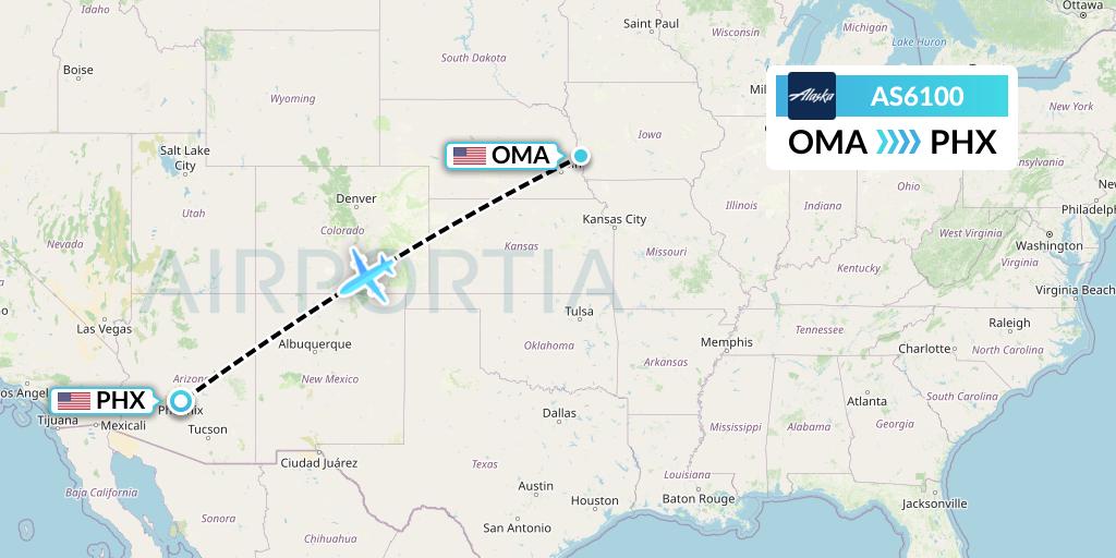 AS6100 Alaska Airlines Flight Map: Omaha to Phoenix