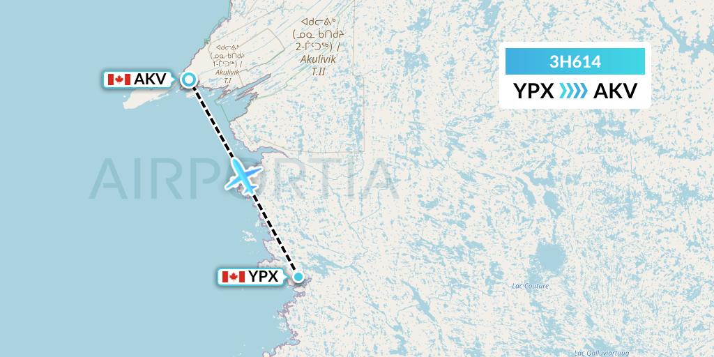 3H614 Air Inuit Flight Map: Puvirnituq to Akulivik