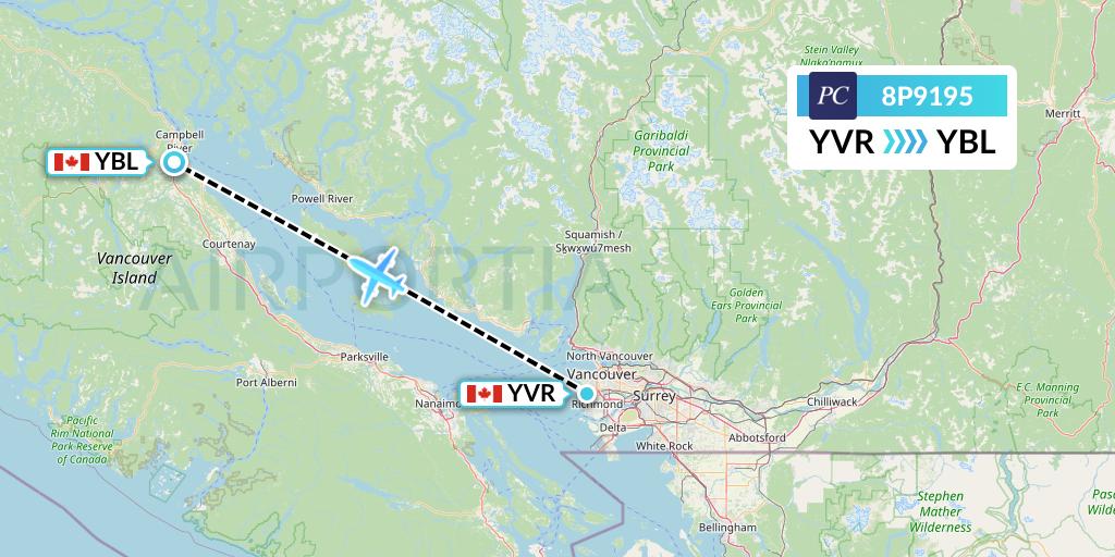 8P9195 Pacific Coastal Airlines Flight Map: Vancouver to Campbell River