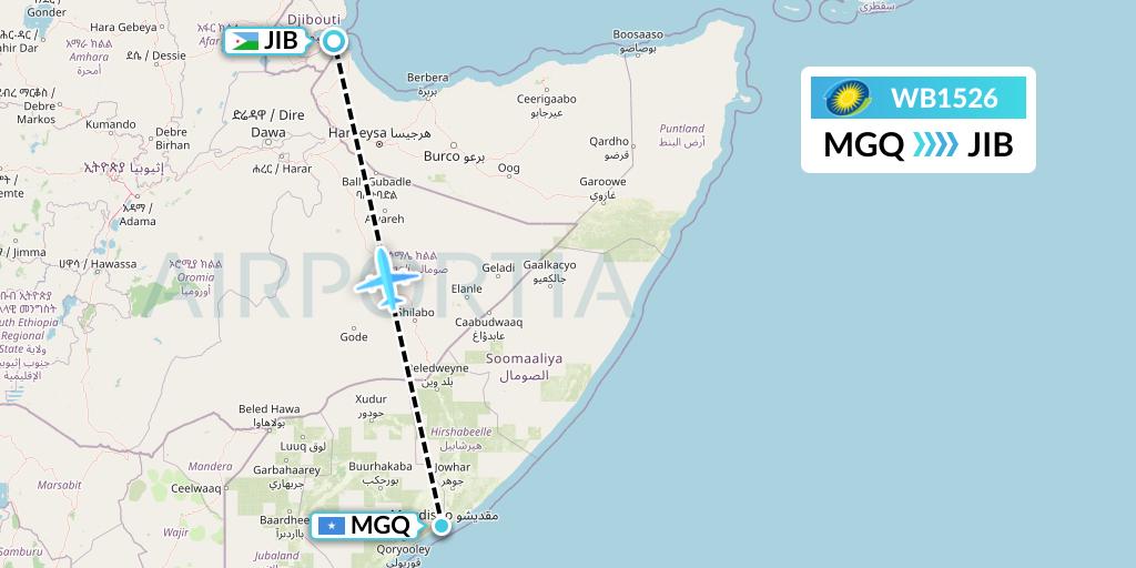 WB1526 RwandAir Flight Map: Mogadishu to Djibouti