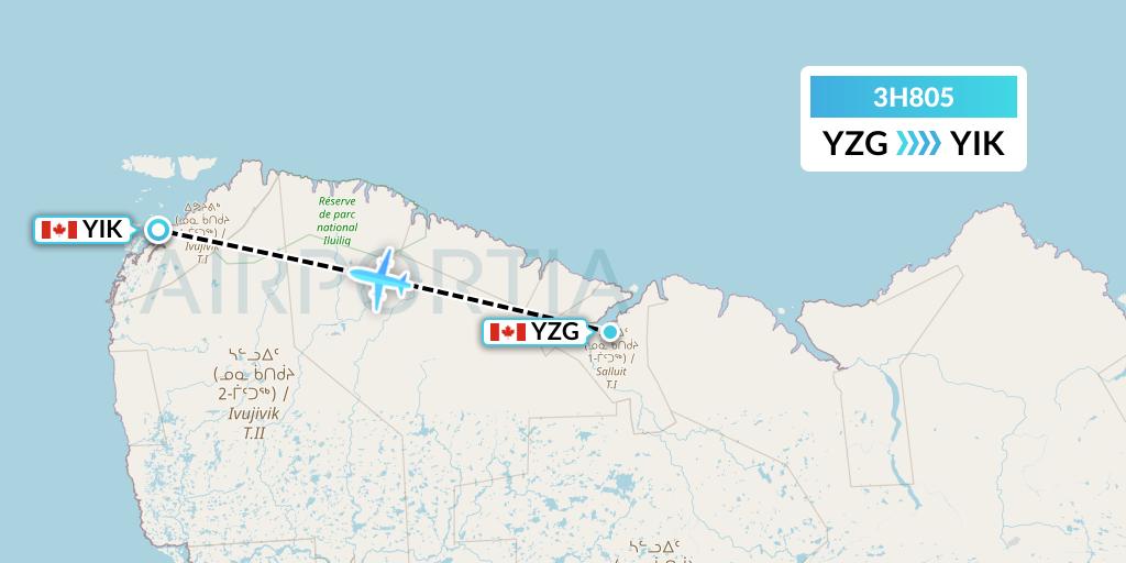 3H805 Air Inuit Flight Map: Salluit to Ivujivik