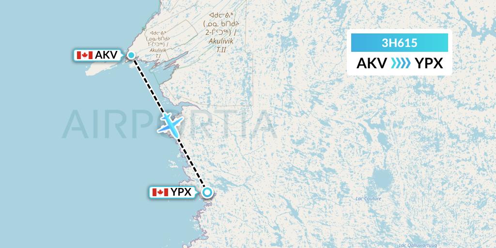 3H615 Air Inuit Flight Map: Akulivik to Puvirnituq