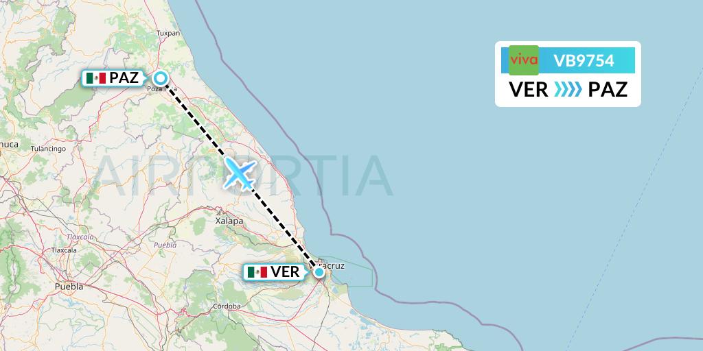 VB9754 VivaAerobus Flight Map: Veracruz to Poza Rica