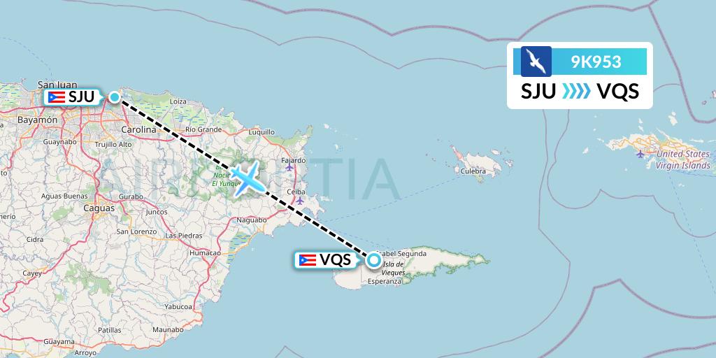 9K953 Cape Air Flight Map: San Juan to Vieques