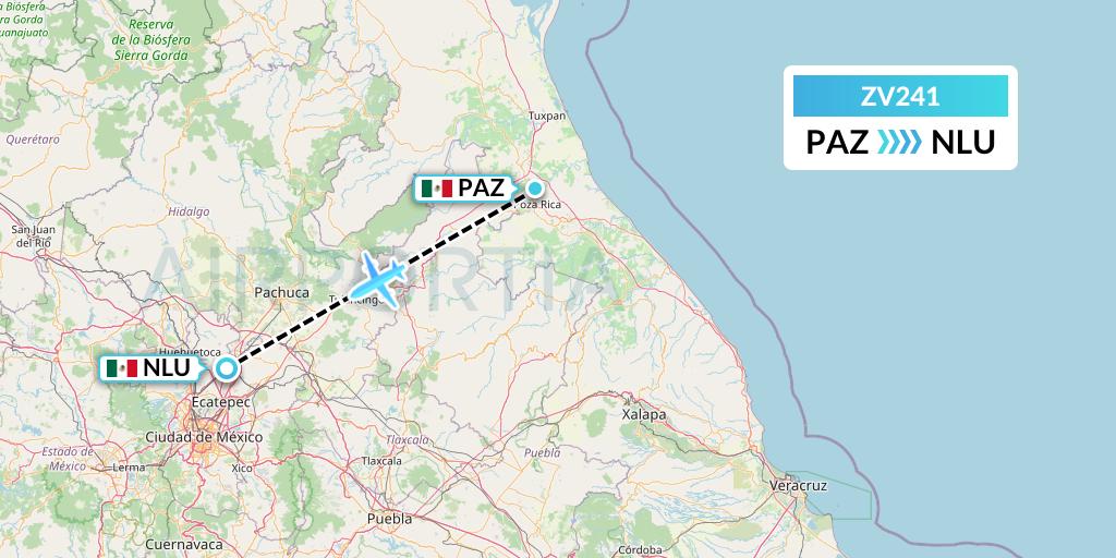 ZV241 Aerus Flight Map: Poza Rica to Reyes Acozac