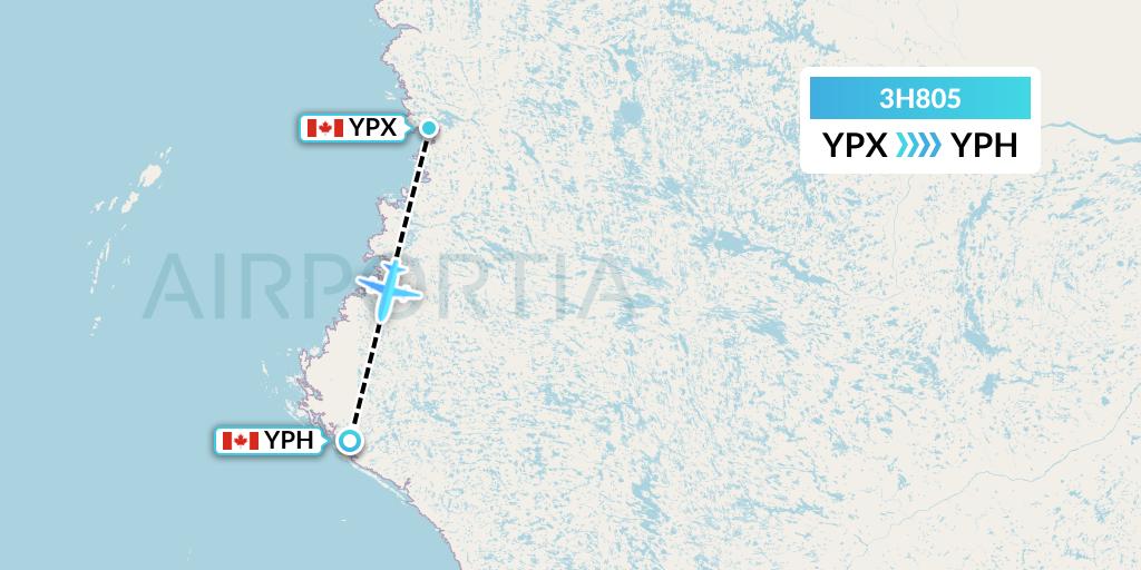 3H805 Air Inuit Flight Map: Puvirnituq to Inukjuak