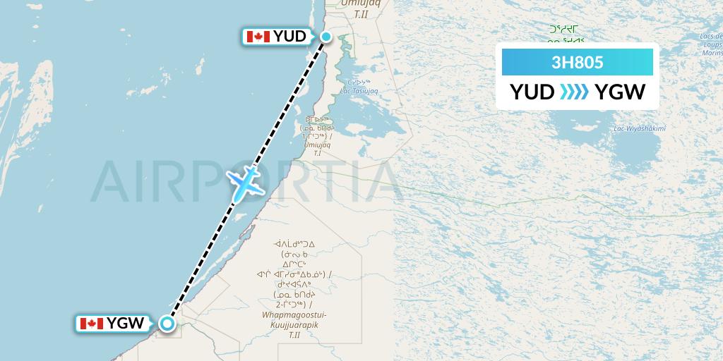 3H805 Air Inuit Flight Map: Umiujaq to Kuujjuarapik