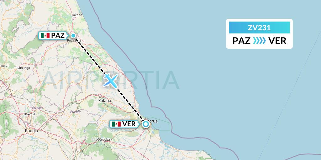 ZV231 Aerus Flight Map: Poza Rica to Veracruz