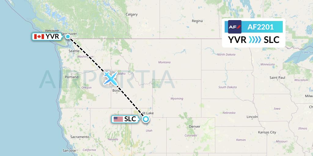 AF2201 Air France Flight Map: Vancouver to Salt Lake City