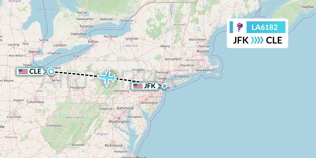LA6182 LAN Airlines Flight Map: New York to Cleveland