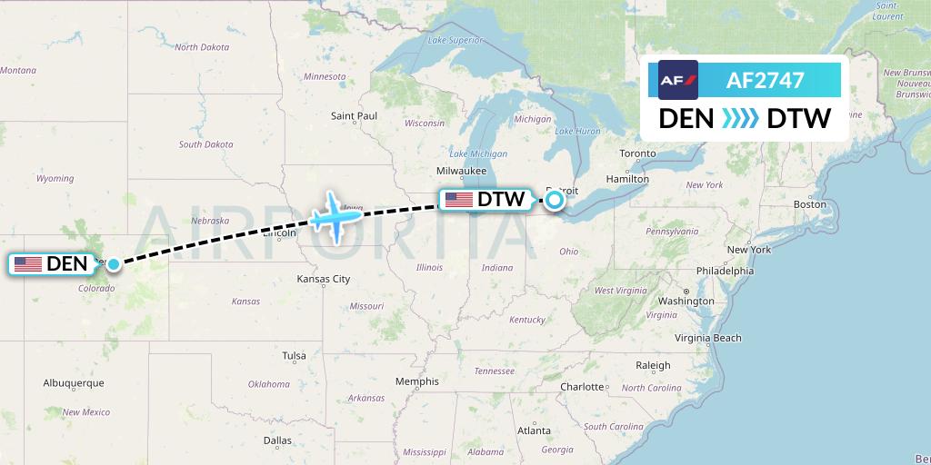 AF2747 Air France Flight Map: Denver to Detroit