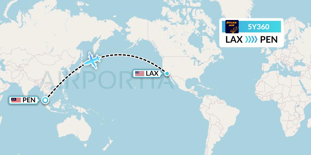 5Y360 Atlas Air Flight Map: Los Angeles to Penang