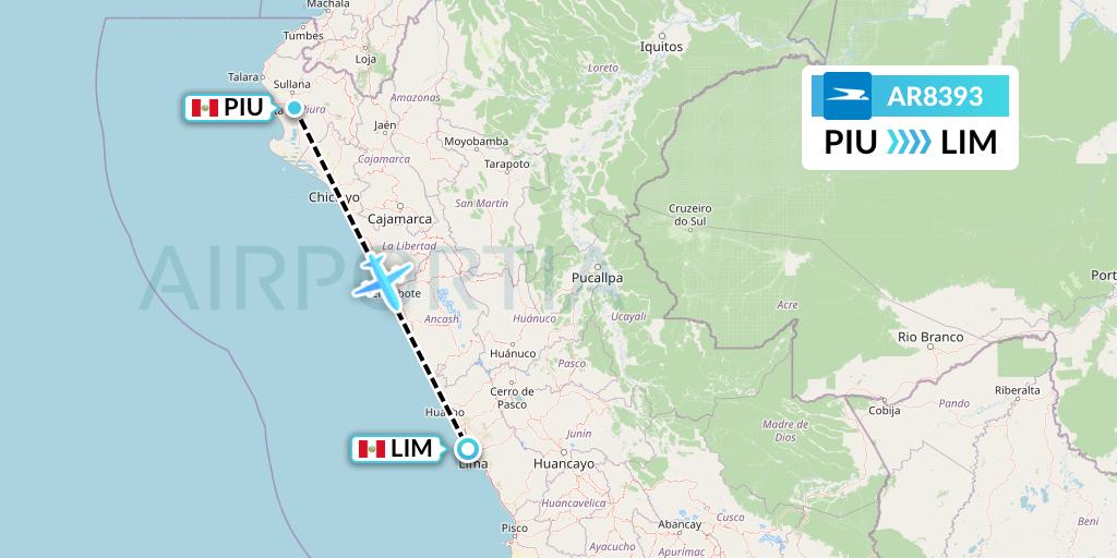 AR8393 Aerolineas Argentinas Flight Map: Piura to Lima
