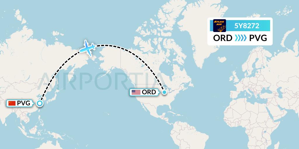 5Y8272 Atlas Air Flight Map: Chicago to Shanghai