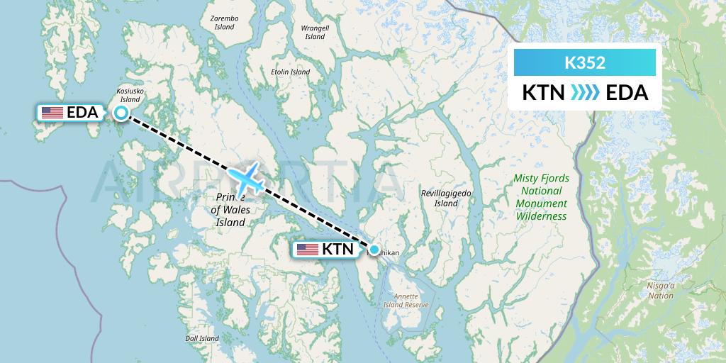K352 Taquan Air Flight Map: Ketchikan to Edna Bay