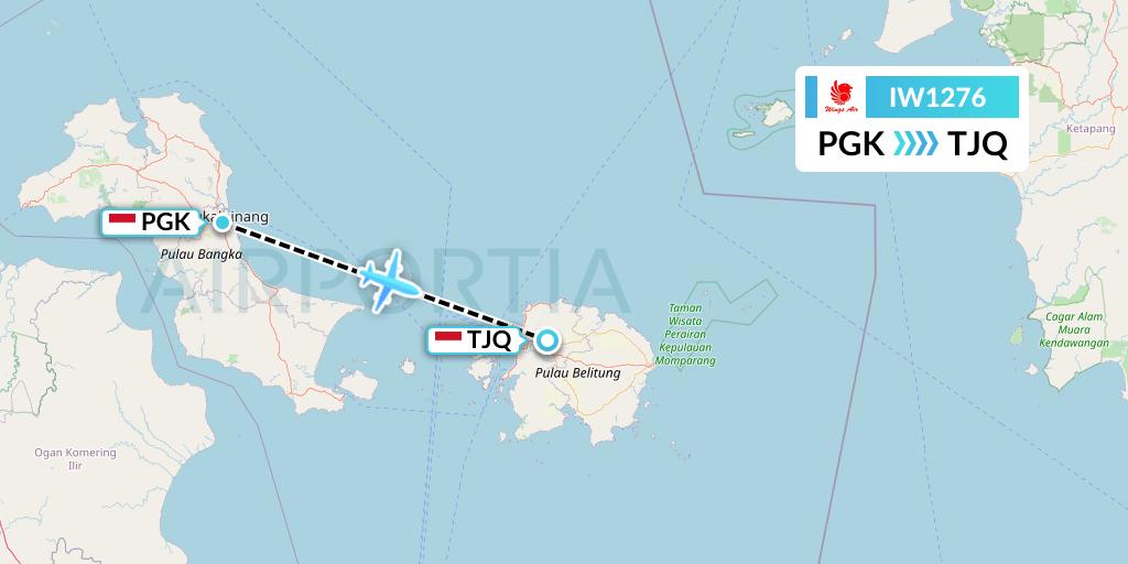 IW1276 Wings Air Flight Map: Pangkal Pinang to Tanjung Pandan