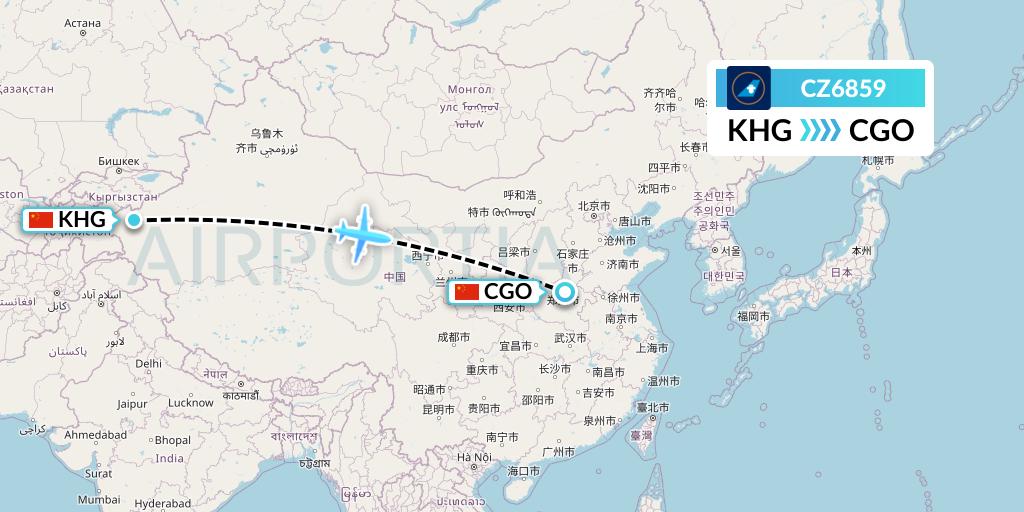 CZ6859 China Southern Airlines Flight Map: Kashgar to Zhengzhou