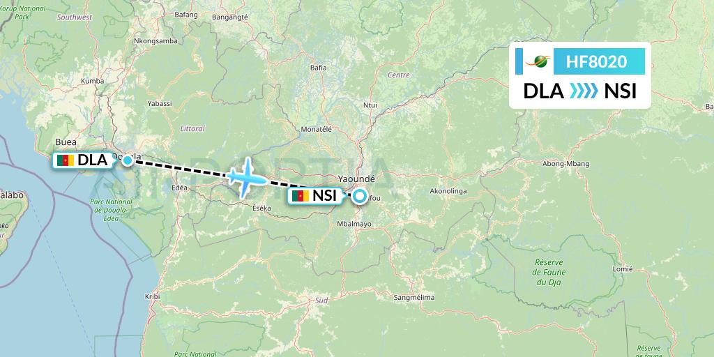 HF8020 Air Cote d'Ivoire Flight Map: Douala to Yaounde