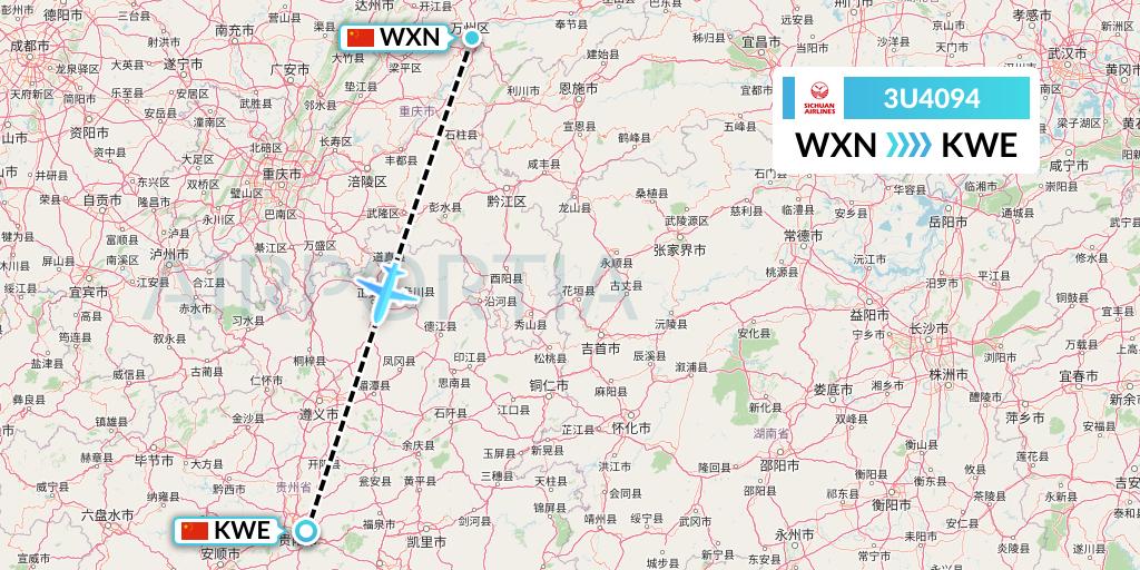 3U4094 Sichuan Airlines Flight Map: Wanzhou to Guiyang