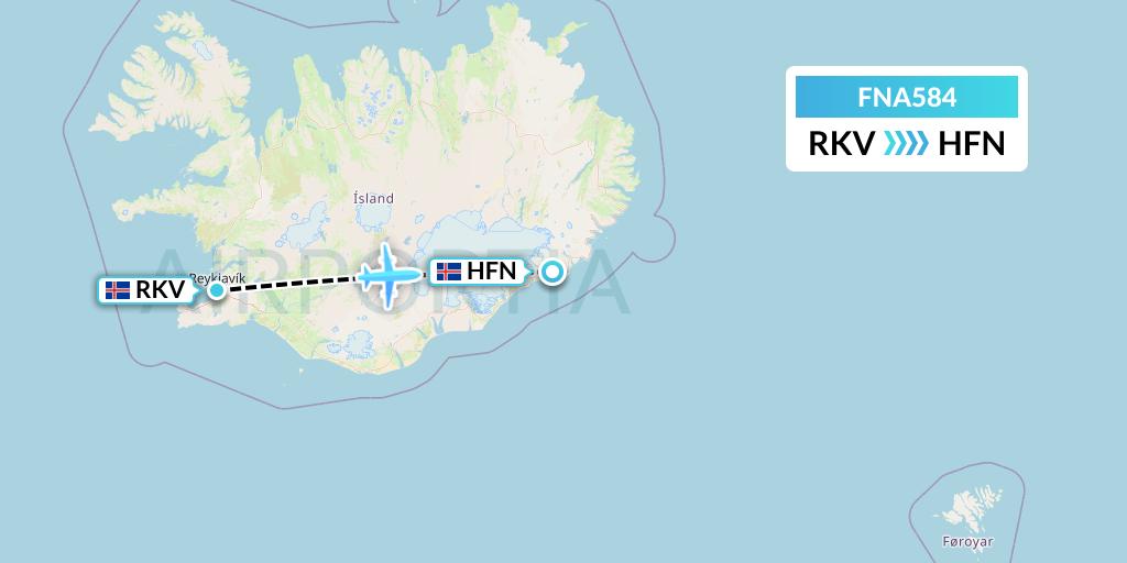 FNA584 Norlandair Flight Map: Reykjavik to Hofn